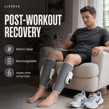Wireless heat + air compression for tired, heavy calves.
