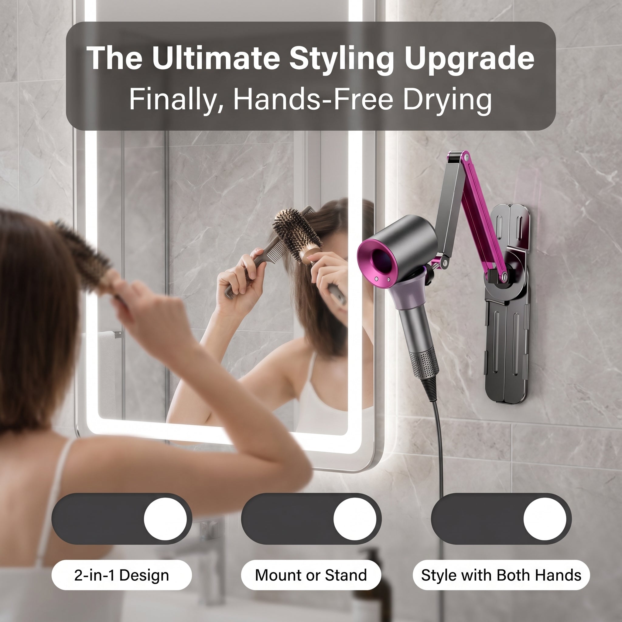 Livvaya FlexDry Pro™ 2-in-1 Hands-Free Hair Dryer Stand & Wall Mount
